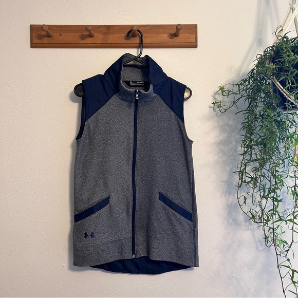 Under Armour Coldgear Blue and Grey Fleece Zip Vest - Picture 1 of 4
